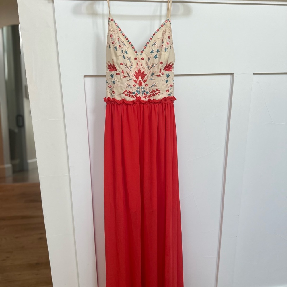 Soieblu Red and Cream Chiffon Dress